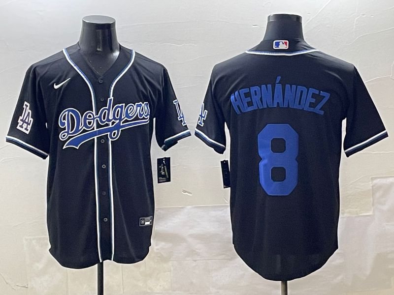Men Los Angeles Dodgers #8 Hernandez Black blue Three generations Nike 2025 MLB Jersey style 8